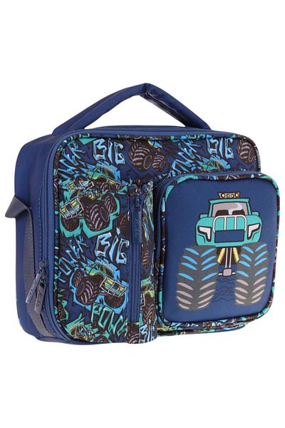 KAUKKO Men's Navy Blue Turquoise Truck Printed Thermal Insulated Lunch Box with Flask Pocket L7261