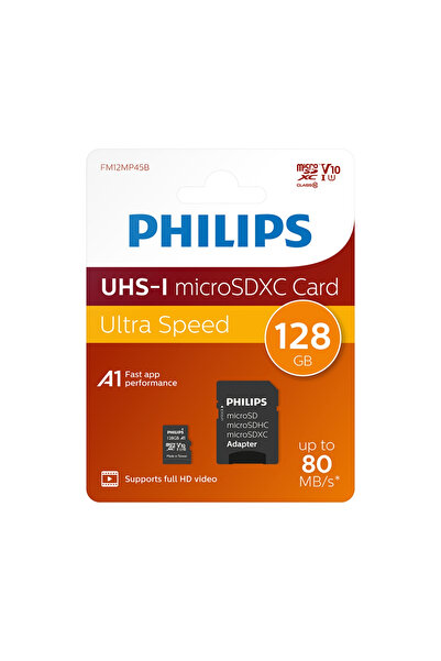 Philips Ultra Speed ​​128Gb Microsd Card – Uhs-I U1 |   Class 10 |   80Mb/S |   With Sd Adapter