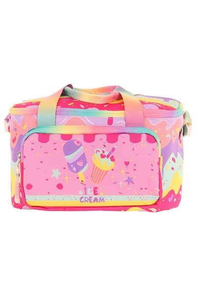 KAUKKO Kids Thermal Insulated Girl's Ice Cream Printed Pink Lunch Box L7232 (Two Compartments)