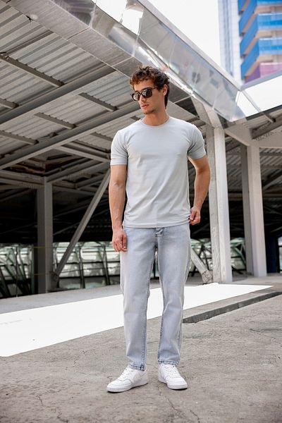 Newtime Men's Boyfriend Ice Blue Snow Wash 100% Cotton Relaxed Fit Jeans