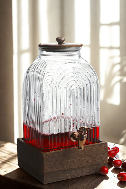 Manaferra Bambu Kapak ve Altlıklı Musluklu Cam Kare Sebil Lohusa Şerbetlik 6 ...