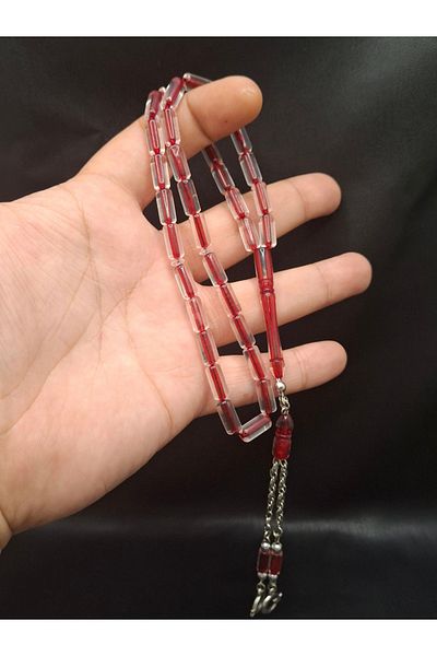 Han Ticarethane Red Transparent Color Inside Cut Cut Powder Amber Prayer Beads