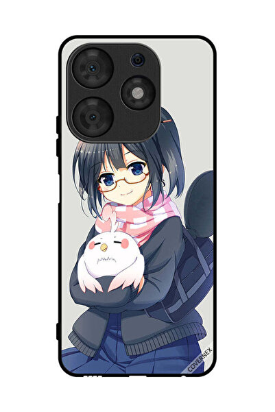 Covernex غطاء حماية لهاتف تكنو سبارك 10 برو، رسم فتاة تحمل حيوانًا أليفًا