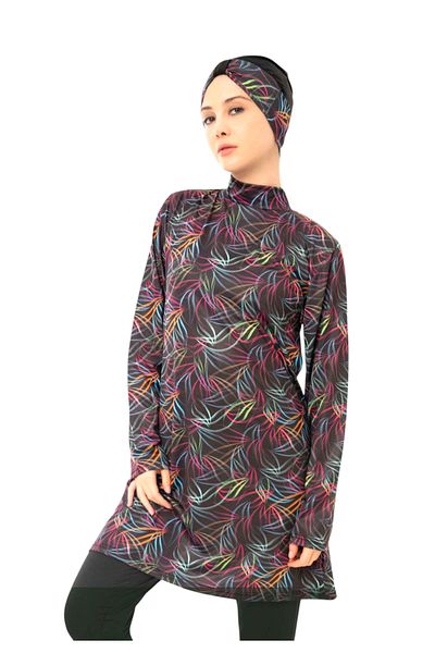 Form Angel Women's Black Colored Tunic Leggings Hijab Swimsuit