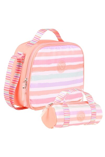 KAUKKO Thermo Lunchbox and Pen Holder Set - Special for Girls - Stripe Patter...