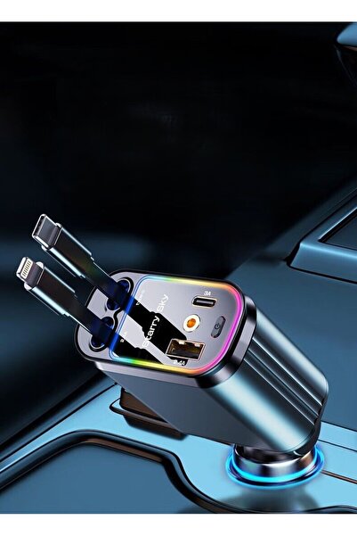 MATECHNO 4in1 66W Makara Kablolu Starlight Işık Araç Çakmaklık Şarj Cihazı Hızlı Şarj Yıldız Efekt Şarj Aleti