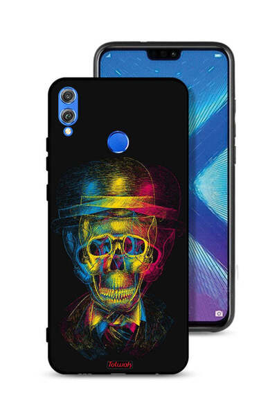 Tolwak غطاء حماية لهاتف Honor 8X بتصميم جمجمة وقبعة ملونة وفن خيالي