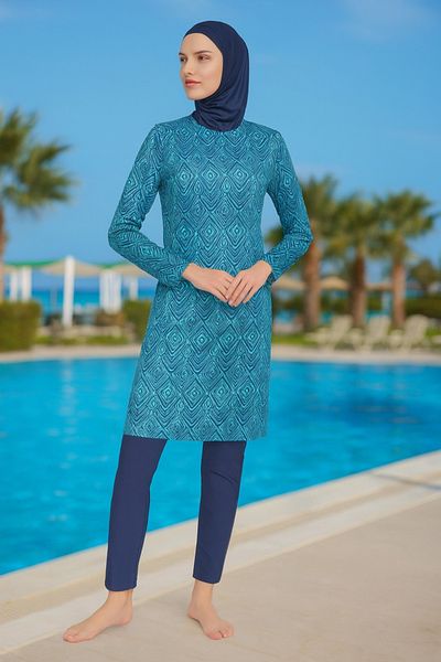 MyRia Lycra Full Covered Hijab Swimsuit Light Navy Blue