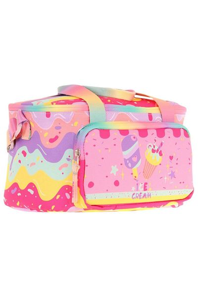 KAUKKO Kids Thermal Insulated Girl's Ice Cream Printed Pink Lunch Box L7232 (Two Compartments)