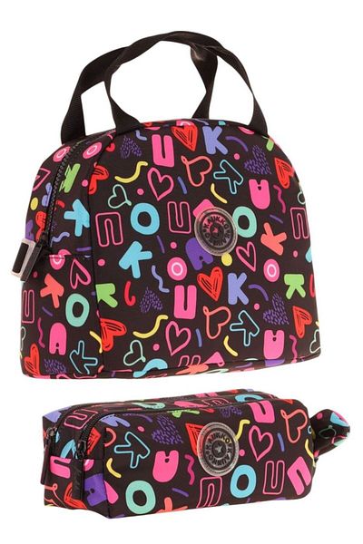 KAUKKO Brocade Black Girl's Thermal Insulated Lunch Box and Pen Holder Set