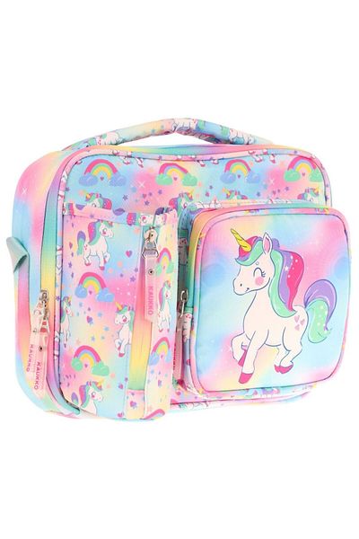KAUKKO Girl's Multicolored Unicorn Thermal Insulated Three Compartments (Water Bottle Pocket) School Lunch Bag L7243