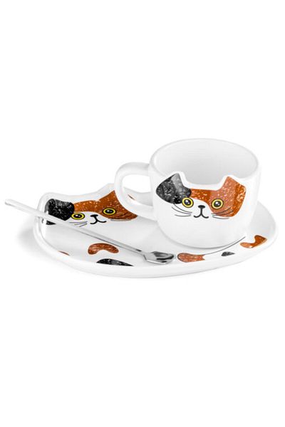 Gadget Master Set cup with saucer and spoon, Cat model