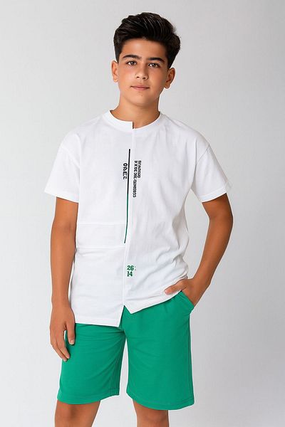 Minigimin Cicileri My Mini's Cicileri 7-14 Years Old Boy's Oversized Suit with Shorts Details - Green