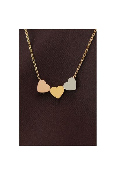 Skygo Steel 3 Color Minimal 3 Heart Necklace - Tj-Bko6292