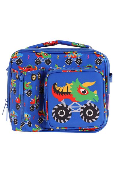 KAUKKO Bărbați, albastru, verde, monstru, izolat termic, cu trei compartimente (buzunar pentru sticlă) cutie de prânz școlară L7255