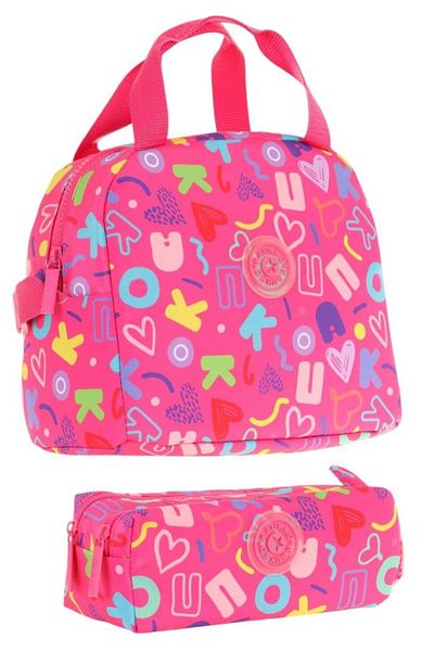 KAUKKO Brocade Pink Girl's Thermal Insulated Lunch Box and Pen Holder Set