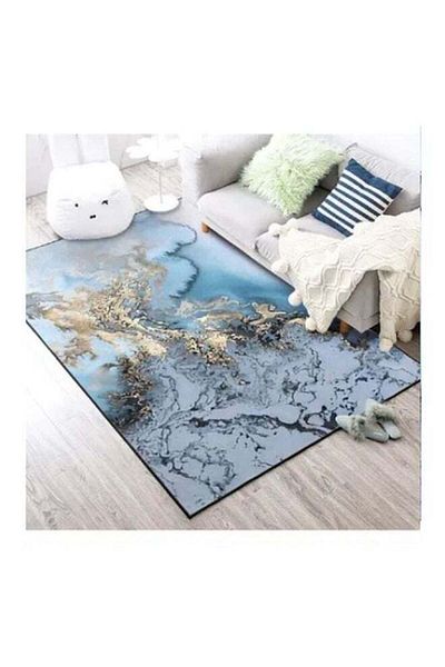 COOYA Large Marble Area Carpet Multicolour, Non Slip Low Pile Stain Resistant Floor Carpet 140x200cm