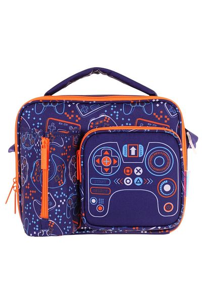 KAUKKO Men's Navy Blue Orange Game Themed Thermo Three Compartment (Water Bottle Pocket) School Lunch Box L7281