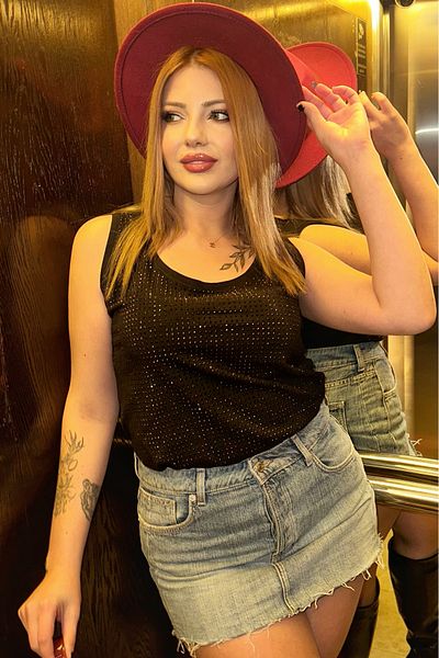 RICH GLAM All Crystal Stone Relaxed Fit Plus Size Sleeveless T-Shirt Women's Thick Strap Comfortable Stylish Tank Top