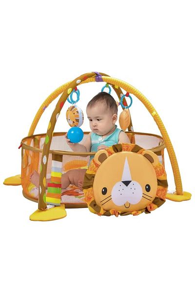 rexa 4-in-1 Baby Activity Gym, Infant Play Lion Mat with 4 Hanging Toys, Detachable Arch, Storage Bags