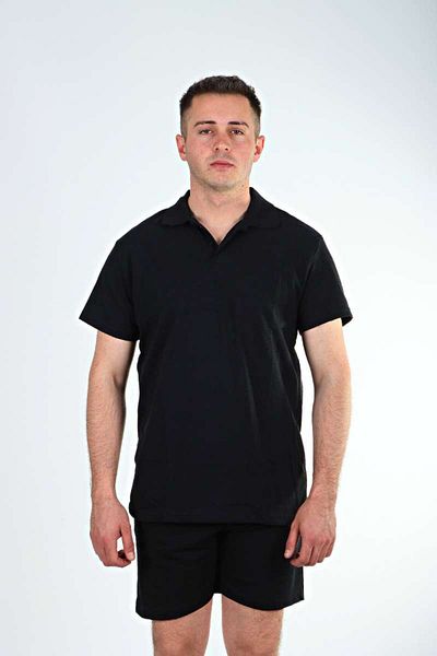 TURKUAZZCENTER Collared Pique Shorts Suit Black