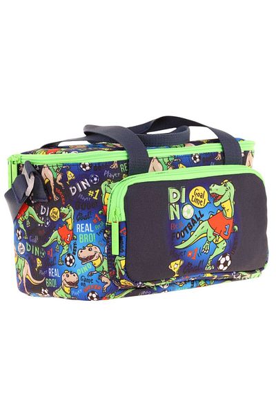 KAUKKO Cutie de prânz pentru copii, izolată termic, pentru băiat, dinozaur, albastru bleumarin, verde L7266 (cu două compartimente)