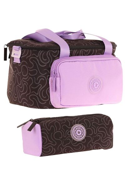 KAUKKO Set cutie de prânz termică cu două compartimente și geantă de creion pentru fete liliac negru (K9087+K2751)