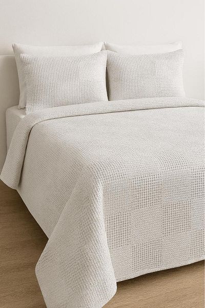 Sinada Single Waffle Square Patterned Indented Gray Color Pique Set