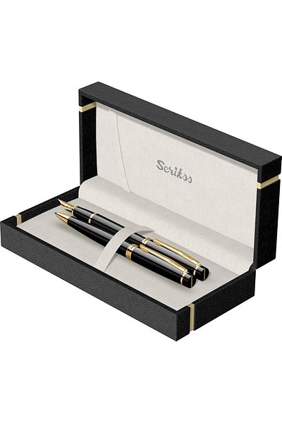 Mena Rise Şirinshop Honour 38 Fountain Pen Ballpoint Pen Set Black Gold 1108107