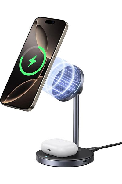 Ugreen MagFlow Qi2 Wireless Charger 15W, 2 in 1 Magsafe iPhone Charger Magnetic Stand Airpods Wirele