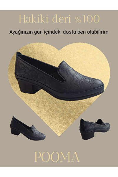 POOMA 2451lacivert Deri Topuklu Ayakkabı