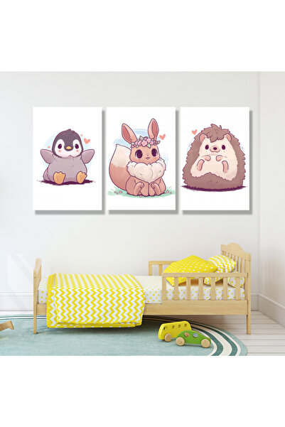 Marktna ثلاث لوحات قماشية مودرن لغرف الأطفال مع برواز بني مجوف