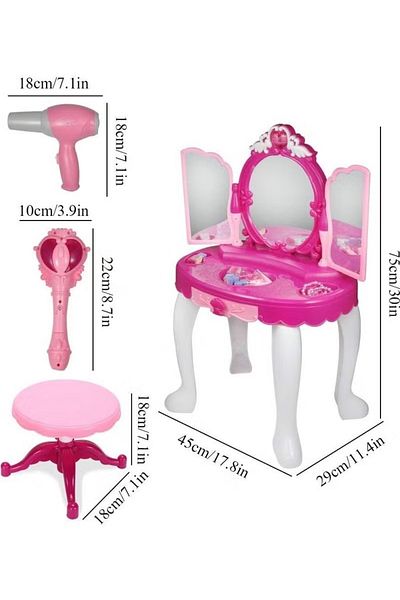 rexa Glamorous Vanity Makeup Table Playset, Girls Dream Dresser, Pretended Beauty Game with Fashion