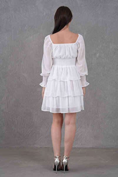 lovebox Eteği Kat Detay Beli Gipeli Astarlı Şifon Kumaş Mavi Abiye Elbise 078