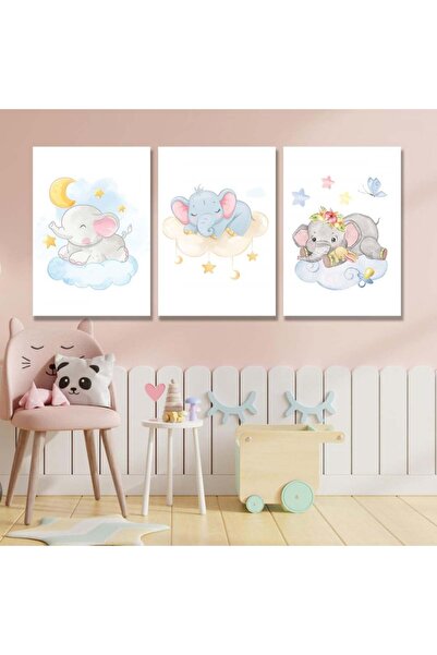 4gdran ثلاث لوحات قماشية مودرن لغرف الأطفال مع برواز ذهبي مجوف