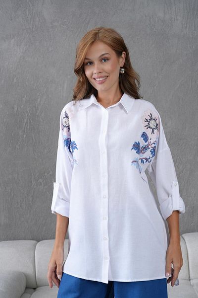 BURRASCA Embroidered Stone Linen Shirt