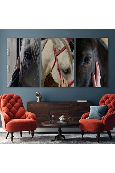 4gdran ثلاث لوحات قماشية مودرن بتصميم احصنة مع برواز خشبي مخفي
