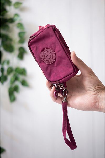 İMAKS Mini Size Crinkle / Clinkir 3 Zipper Wristlet/Shoulder Strap Bag Coin Purse Claret Red 3032