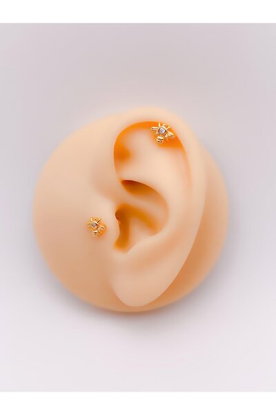 Trinos Cerrrahi Çelik Piercing ( Pirsing ) Tek Taşlı Arı Figürlü Tragus Helix...