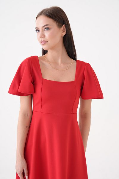 vuvutasarım New Season Sleeve Detail Flexible Scuba Crepe Fabric Square Collar Midi Length Women's Evening Dress Graduation Dress 082