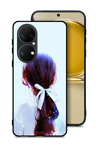 Tolwak غطاء حماية لهاتف Huawei P50 بتصميم ربطة شعر مع رباط شعر وفن فتاة
