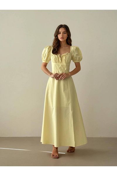 Lady Pixie Women's Front Gathered Dress with Lace Detail