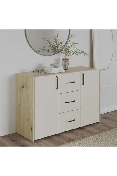 haaus.ro Comoda haaus Malmo, 3 Sertare, 2 Usi, Stejar Artisan/Argila, 120 x 4...