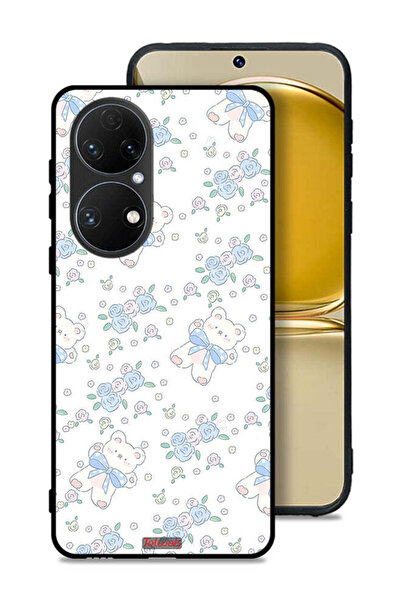 Tolwak غطاء حماية لهاتف هواوي P50E بطبعة دب تيدي لطيف وزهور