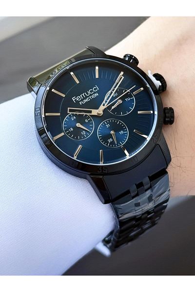 Ferrucci Men's Navy Blue Color Metal Cord Wrist Watch
