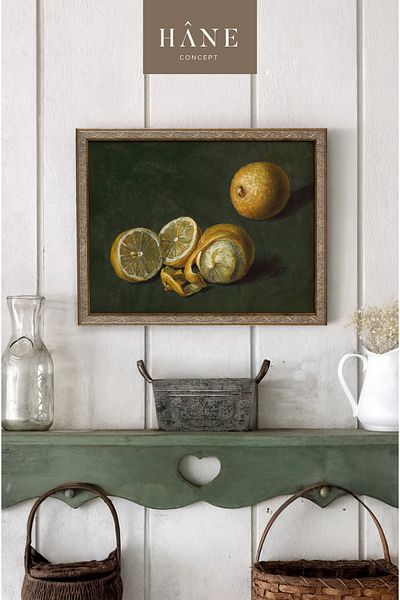 Hane Concept Vintage ζωγραφική με λεμόνι νεκρή φύση, διακόσμηση κουζίνας με θέμα τα φρούτα, Hane Concept