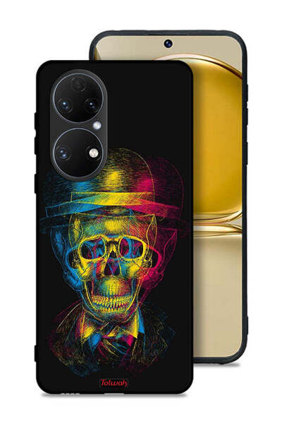 Tolwak غطاء حماية لهاتف Huawei P50E بتصميم جمجمة وقبعة ملونة وفن خيالي