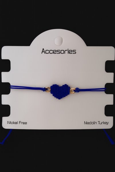 Tanem Mall Single Design Miyuki Handmade Bracelet – Blue Heart Pattern, Adjustable Detailed Jewelry