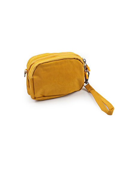 İMAKS Mini Size Crinkle / Clinkir 3 Zipper Wristlet/Shoulder Strap Bag Coin Purse Mustard Yellow 3032