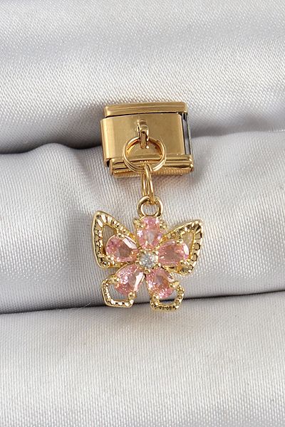 Clariss 316L Steel Hanging Zircon Stone Flower Figured Butterfly Model Gold Color Nomination Charm